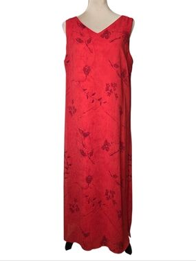 A Wild Thyme Y2K Vintage Red Floral Maxi Dress Sheer Mesh Overlay Sleeveless 12P